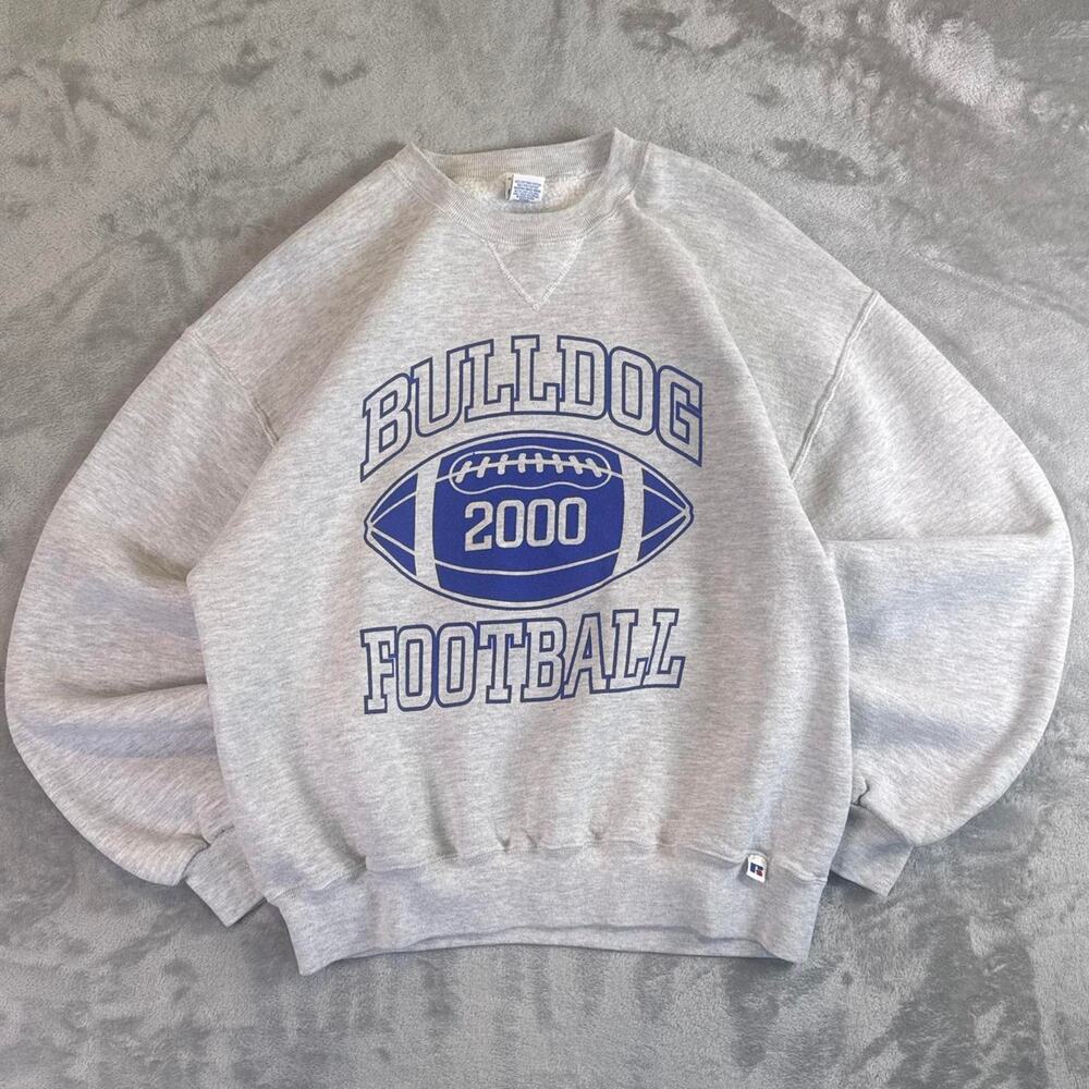 Vintage Y2K 2000 Bulldog Football Russell Athletic Crewneck Sweatshirt Gray L